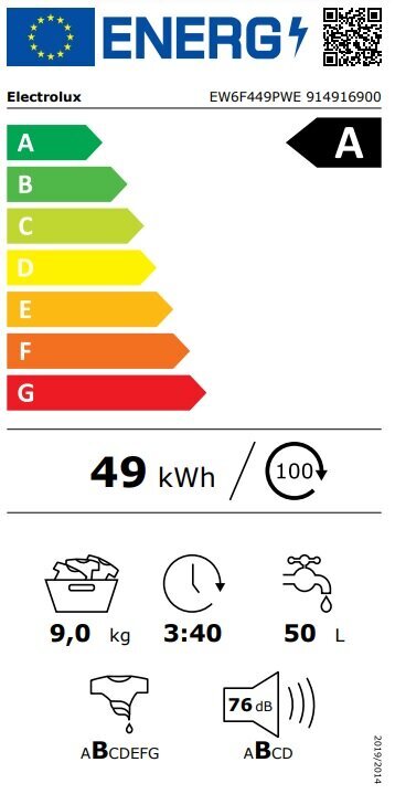 Electrolux EW6F449PWE kaina ir informacija | Skalbimo mašinos | pigu.lt