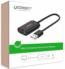 External USB audio card UGREEN 15cm (black) цена и информация | Адаптеры, USB-разветвители | pigu.lt