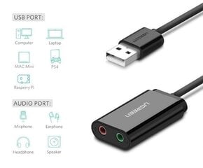 UGREEN Внешняя аудиокарта USB UGREEN 15см (черная) цена и информация | Адаптеры, USB-разветвители | pigu.lt