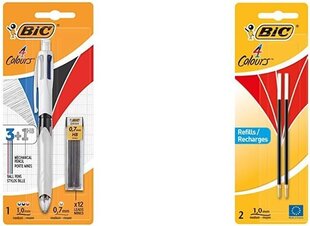 BIC 4-цветовая печать шариковая точка ручка цвет HB-мультифункциональный карандаш: черный, синий и красный шахта и 1 карандашная шахта плюс кусок Eraser-1 с 12 карандашными ручками и шариковыми товарищами для ручки 4, красный цена и информация | Письменные принадлежности | pigu.lt