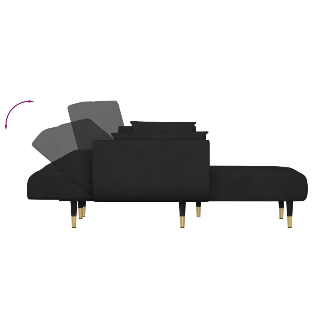 L formos sofa-lova vidaXL, juoda kaina ir informacija | Sofos | pigu.lt