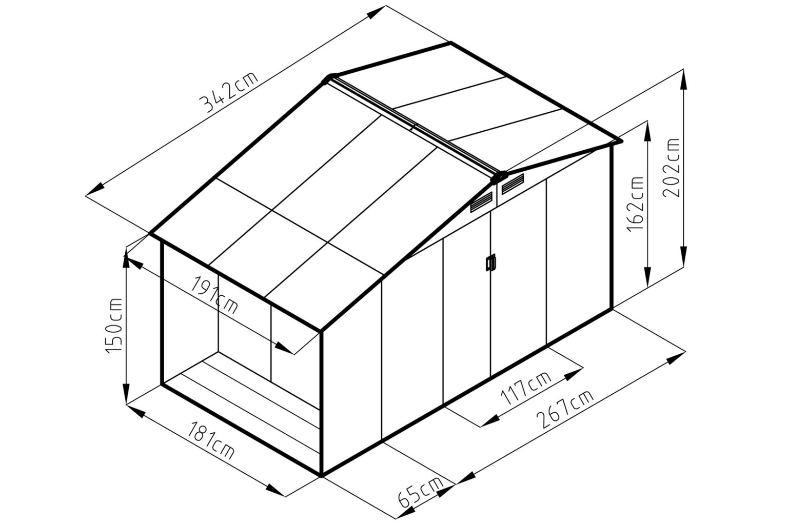 Sodo namelis su malkine Stockholm 11x6, 342 x 191 x 202 cm, Grey kaina ir informacija | Sodo nameliai, malkinės, pastogės | pigu.lt