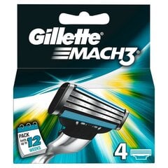 Skutimosi galvutės Gillette Mach 3, 4 vnt. цена и информация | Косметика и средства для бритья | pigu.lt