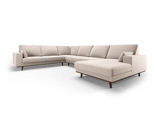 Panoraminė kairioji kampinė velvet sofa Hebe, 6 sėdimos vietos, smėlio spalva kaina ir informacija | Minkšti kampai | pigu.lt