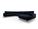 Panoraminė kairioji kampinė velvet sofa Hebe, 6 sėdimos vietos, tamsiai mėlyna