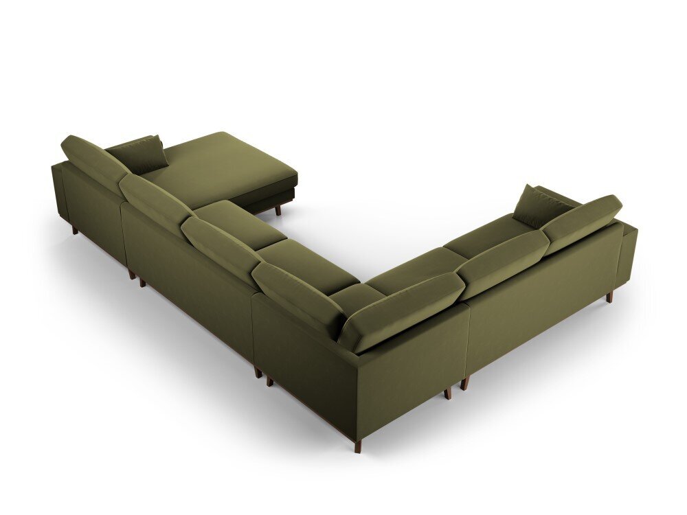 Panoraminė kairioji kampinė velvet sofa Hebe, 6 sėdimos vietos, žalia kaina ir informacija | Minkšti kampai | pigu.lt