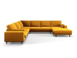 Panoraminė kairioji kampinė velvet sofa Hebe, 6 sėdimos vietos, geltona (garstyčių) kaina ir informacija | Minkšti kampai | pigu.lt