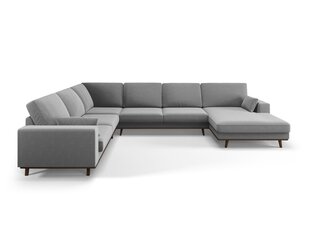 Panoraminė kairioji kampinė velvet sofa Hebe, 6 sėdimos vietos, pilka kaina ir informacija | Minkšti kampai | pigu.lt