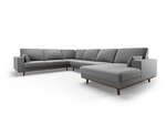 Panoraminė kairioji kampinė velvet sofa Hebe, 6 sėdimos vietos, pilka