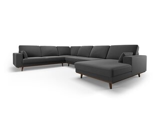 Panoraminė kairioji kampinė velvet sofa Hebe, 6 sėdimos vietos, tamsiai pilka kaina ir informacija | Minkšti kampai | pigu.lt