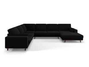 Panoraminė kairioji kampinė velvet sofa Hebe, 6 sėdimos vietos, juoda kaina ir informacija | Minkšti kampai | pigu.lt