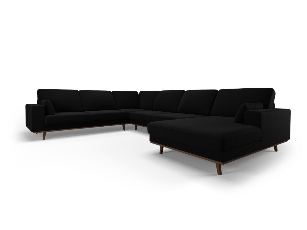 Panoraminė kairioji kampinė velvet sofa Hebe, 6 sėdimos vietos, juoda цена и информация | Minkšti kampai | pigu.lt