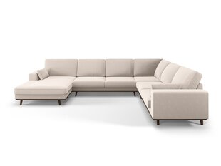 Panoraminė dešinioji kampinė velvet sofa Hebe, 6 sėdimos vietos, smėlio spalva kaina ir informacija | Minkšti kampai | pigu.lt