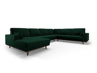 Panoraminė dešinioji kampinė velvet sofa Hebe, 6 sėdimos vietos, žalio butelio sp. kaina ir informacija | Minkšti kampai | pigu.lt