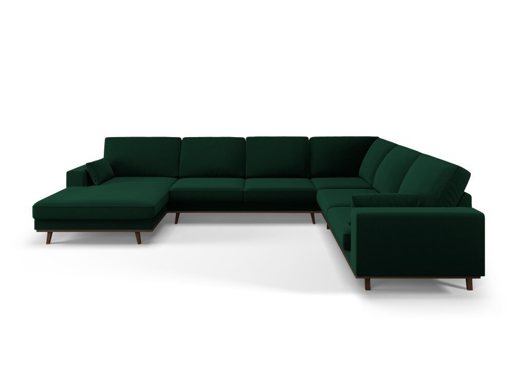 Panoraminė dešinioji kampinė velvet sofa Hebe, 6 sėdimos vietos, žalio butelio sp. цена и информация | Minkšti kampai | pigu.lt