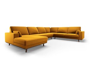 Panoraminė dešinioji kampinė velvet sofa Hebe, 6 sėdimos vietos, geltona (garstyčių) kaina ir informacija | Minkšti kampai | pigu.lt