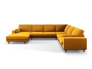 Panoraminė dešinioji kampinė velvet sofa Hebe, 6 sėdimos vietos, geltona (garstyčių) kaina ir informacija | Minkšti kampai | pigu.lt