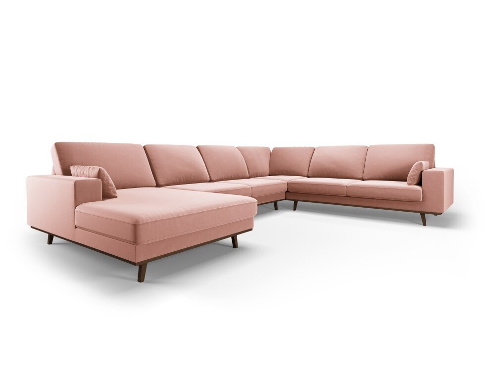 Panoraminė dešinioji kampinė velvet sofa Hebe, 6 sėdimos vietos, rožinė цена и информация | Minkšti kampai | pigu.lt