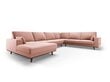 Panoraminė dešinioji kampinė velvet sofa Hebe, 6 sėdimos vietos, rožinė kaina ir informacija | Minkšti kampai | pigu.lt