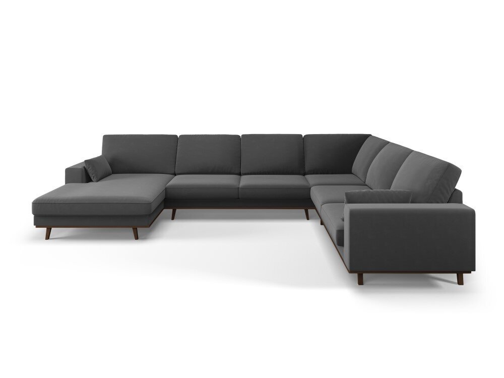 Panoraminė dešinioji kampinė velvet sofa Hebe, 6 sėdimos vietos, tamsiai pilka kaina ir informacija | Minkšti kampai | pigu.lt