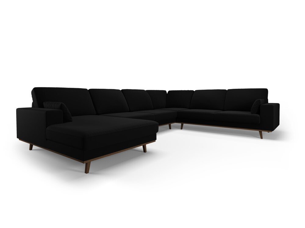 Panoraminė dešinioji kampinė velvet sofa Hebe, 6 sėdimos vietos, juoda цена и информация | Minkšti kampai | pigu.lt