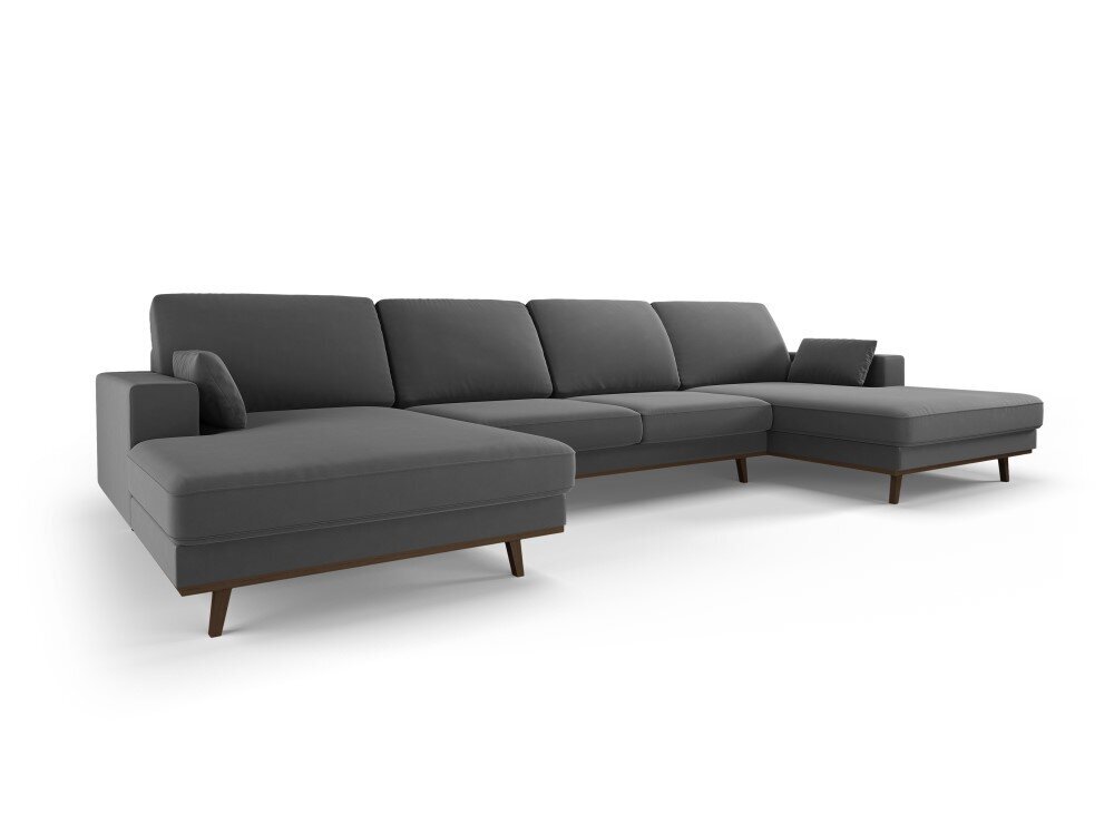 Panoraminė velvet sofa Hebe, 6 sėdimos vietos, tamsiai pilka kaina ir informacija | Minkšti kampai | pigu.lt