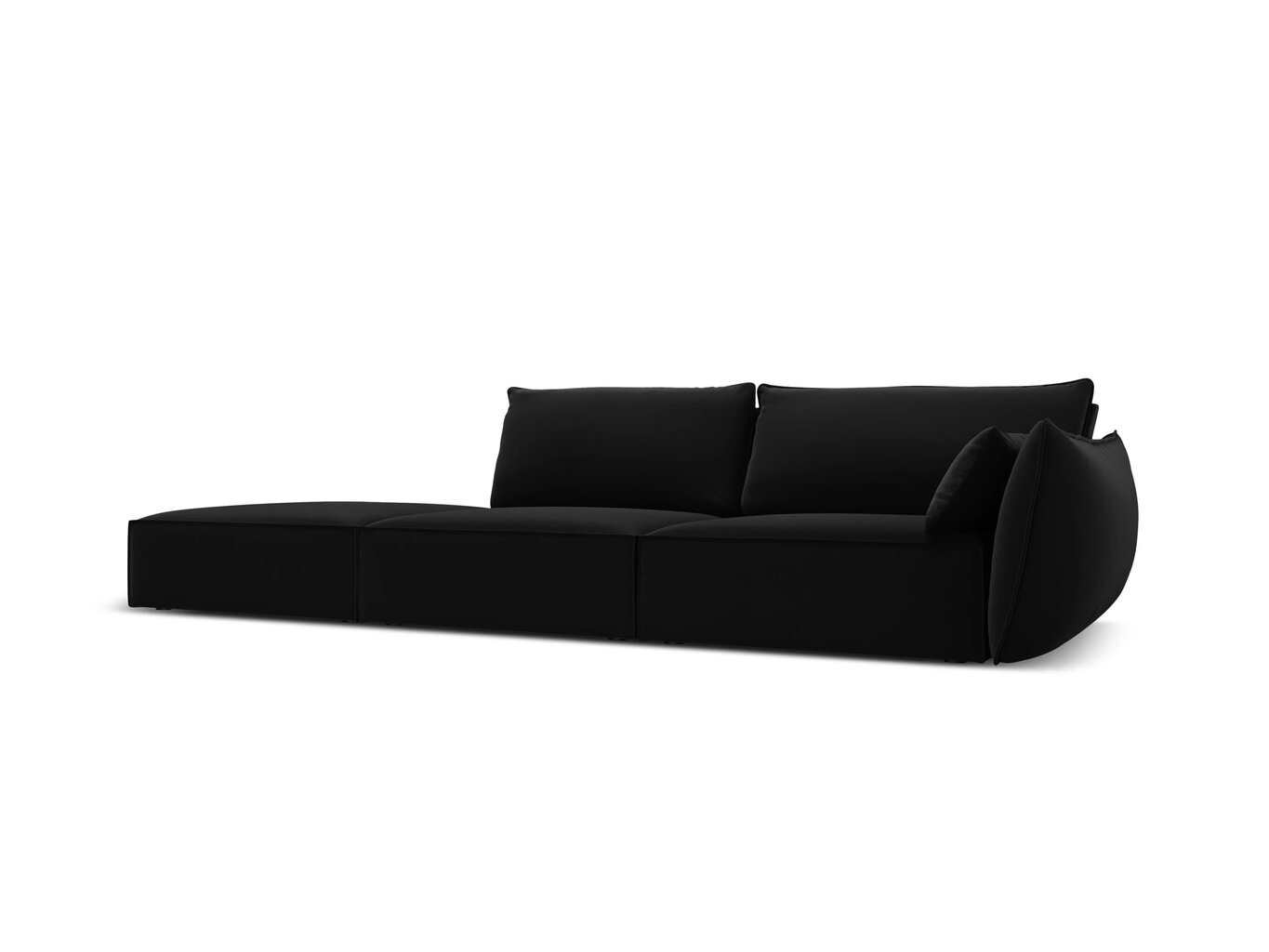 Velvet sofa Vanda (kairinė), 4 sėdimos vietos, juoda kaina ir informacija | Minkšti kampai | pigu.lt