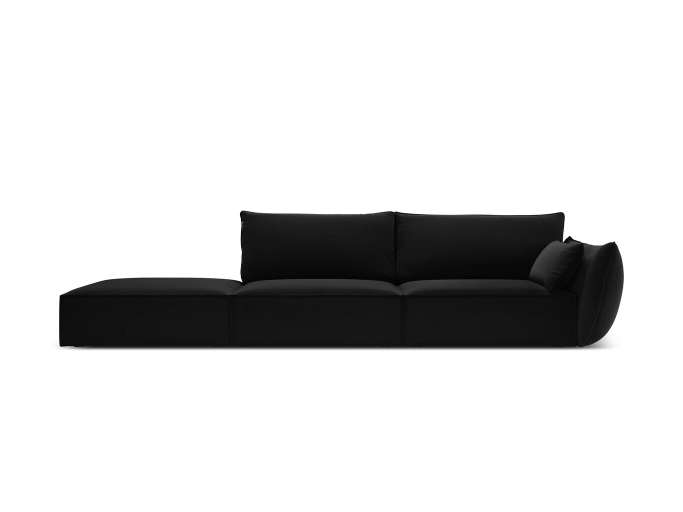 Velvet sofa Vanda (kairinė), 4 sėdimos vietos, juoda kaina ir informacija | Minkšti kampai | pigu.lt