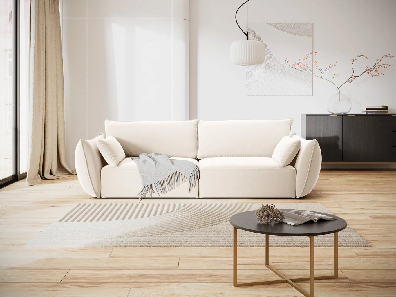 Velvet sofa Vanda, 3 sėdimos vietos, šv. smėlio sp. kaina ir informacija | Sofos | pigu.lt