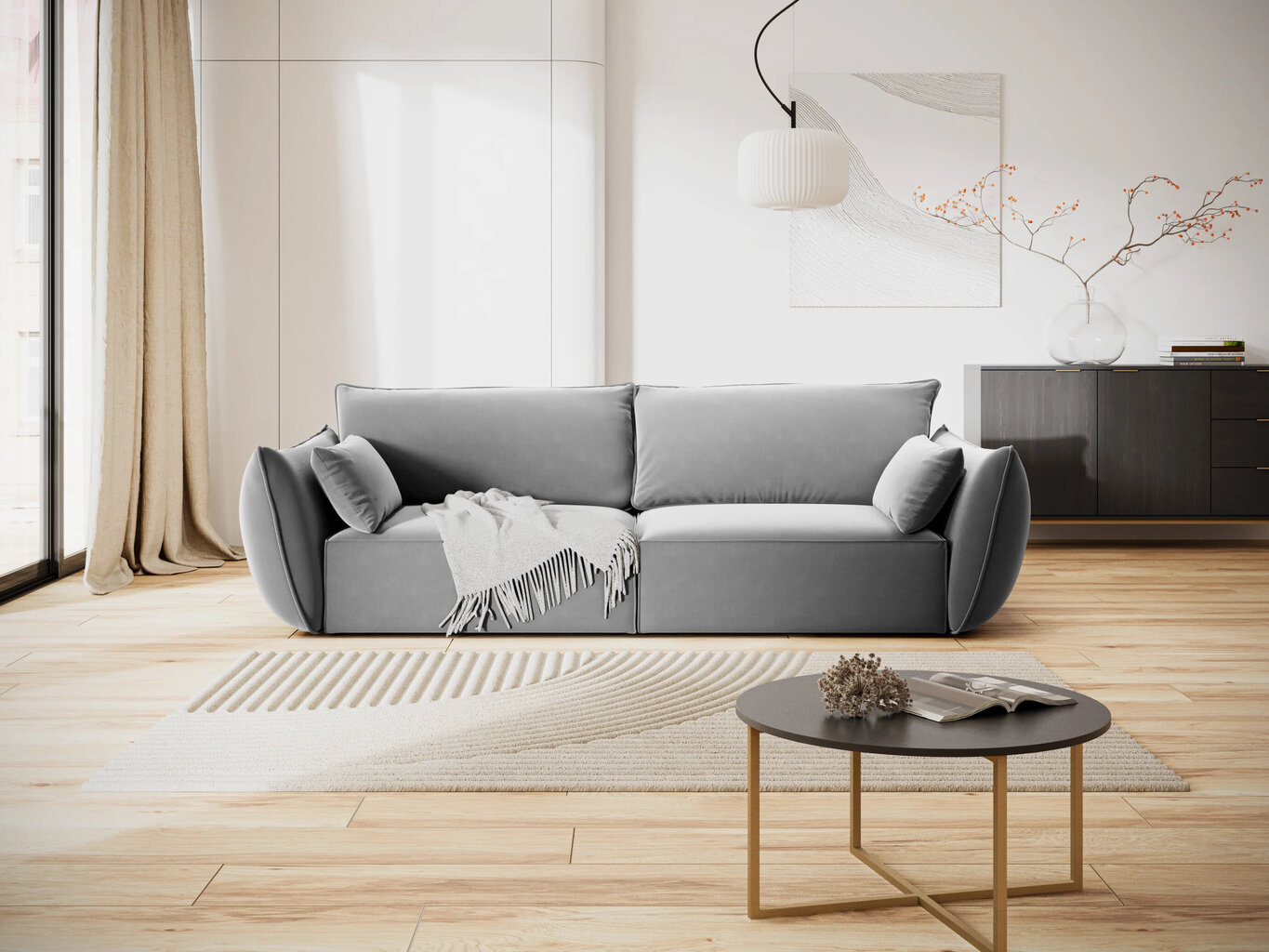 Velvet sofa Vanda, 3 sėdimos vietos, pilka kaina ir informacija | Sofos | pigu.lt