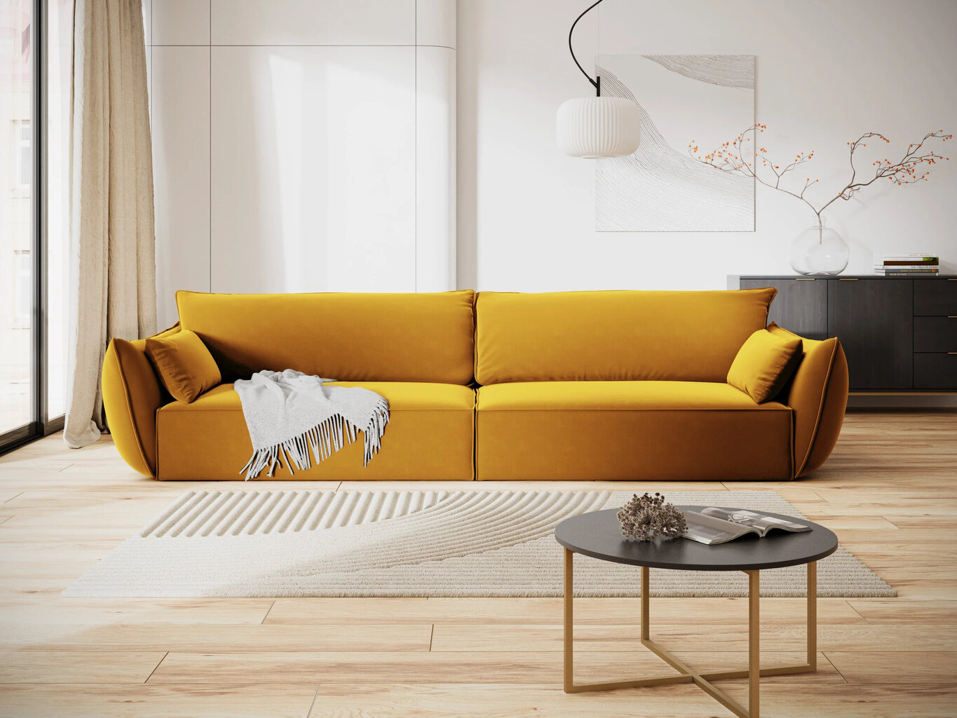 Velvet sofa Vanda, 4 sėdimos vietos, geltona kaina ir informacija | Sofos | pigu.lt