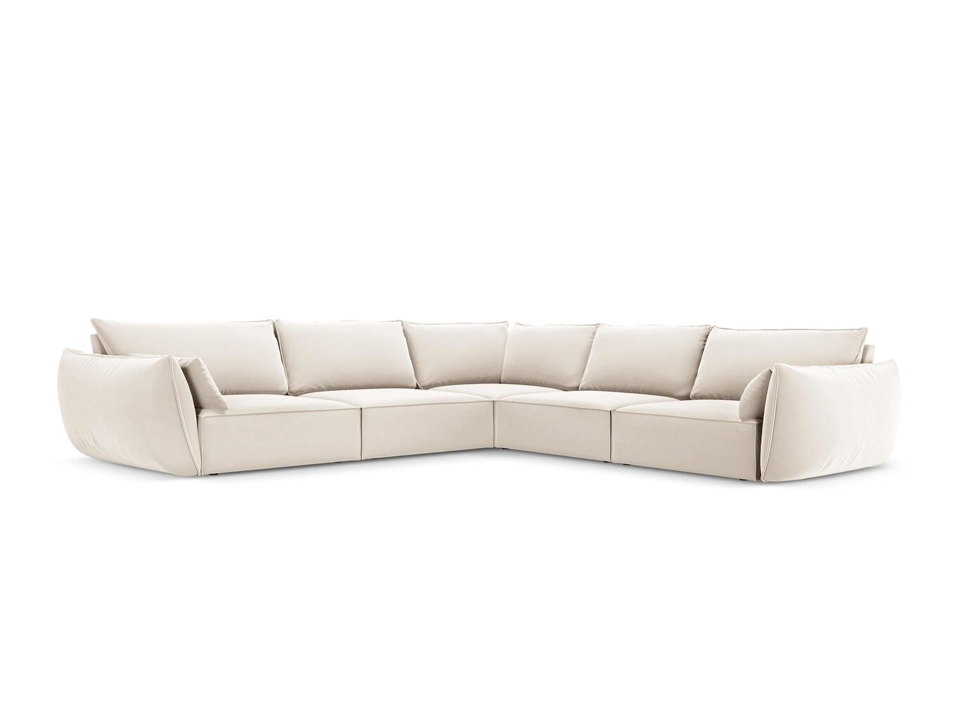Simetrinė kampinė velvet sofa Vanda, 7 sėdimos vietos, šv. smėlio sp. цена и информация | Minkšti kampai | pigu.lt