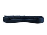 Simetrinė kampinė velvet sofa Vanda, 7 sėdimos vietos, tamsiai mėlyna
