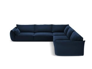 Simetrinė kampinė velvet sofa Vanda, 7 sėdimos vietos, tamsiai mėlyna kaina ir informacija | Minkšti kampai | pigu.lt