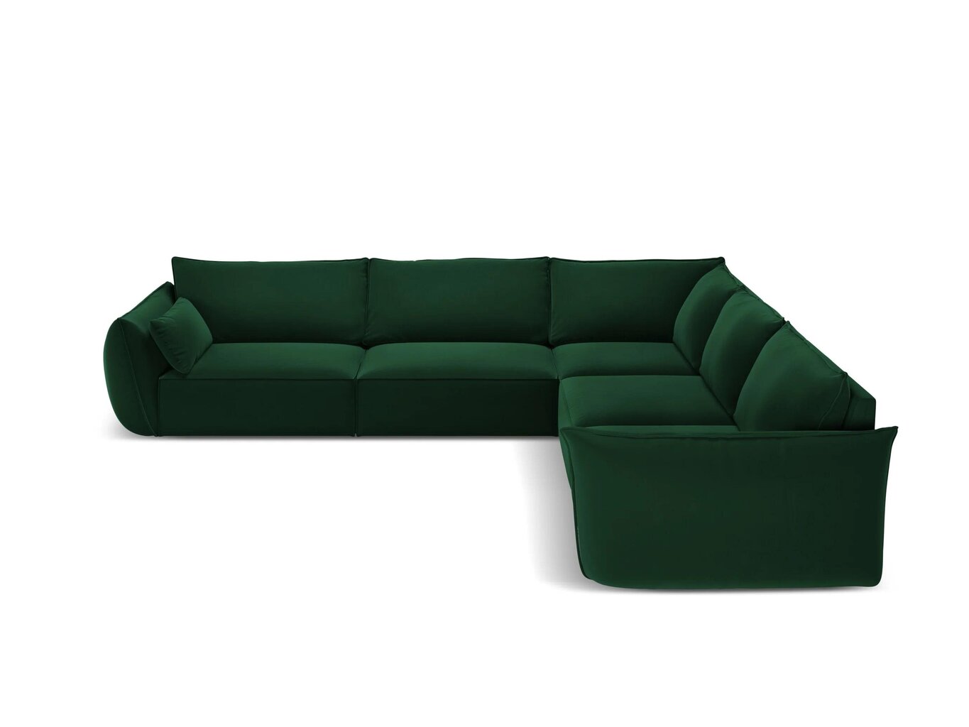 Simetrinė kampinė velvet sofa Vanda, 7 sėdimos vietos, žalio butelio sp. kaina ir informacija | Minkšti kampai | pigu.lt