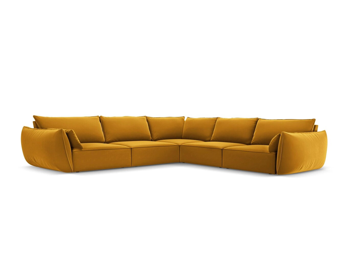 Simetrinė kampinė velvet sofa Vanda, 7 sėdimos vietos, geltona kaina ir informacija | Minkšti kampai | pigu.lt