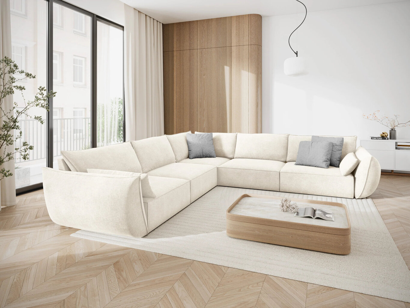 Simetrinė kampinė sofa Vanda, 7 sėdimos vietos, šv. smėlio sp. цена и информация | Minkšti kampai | pigu.lt