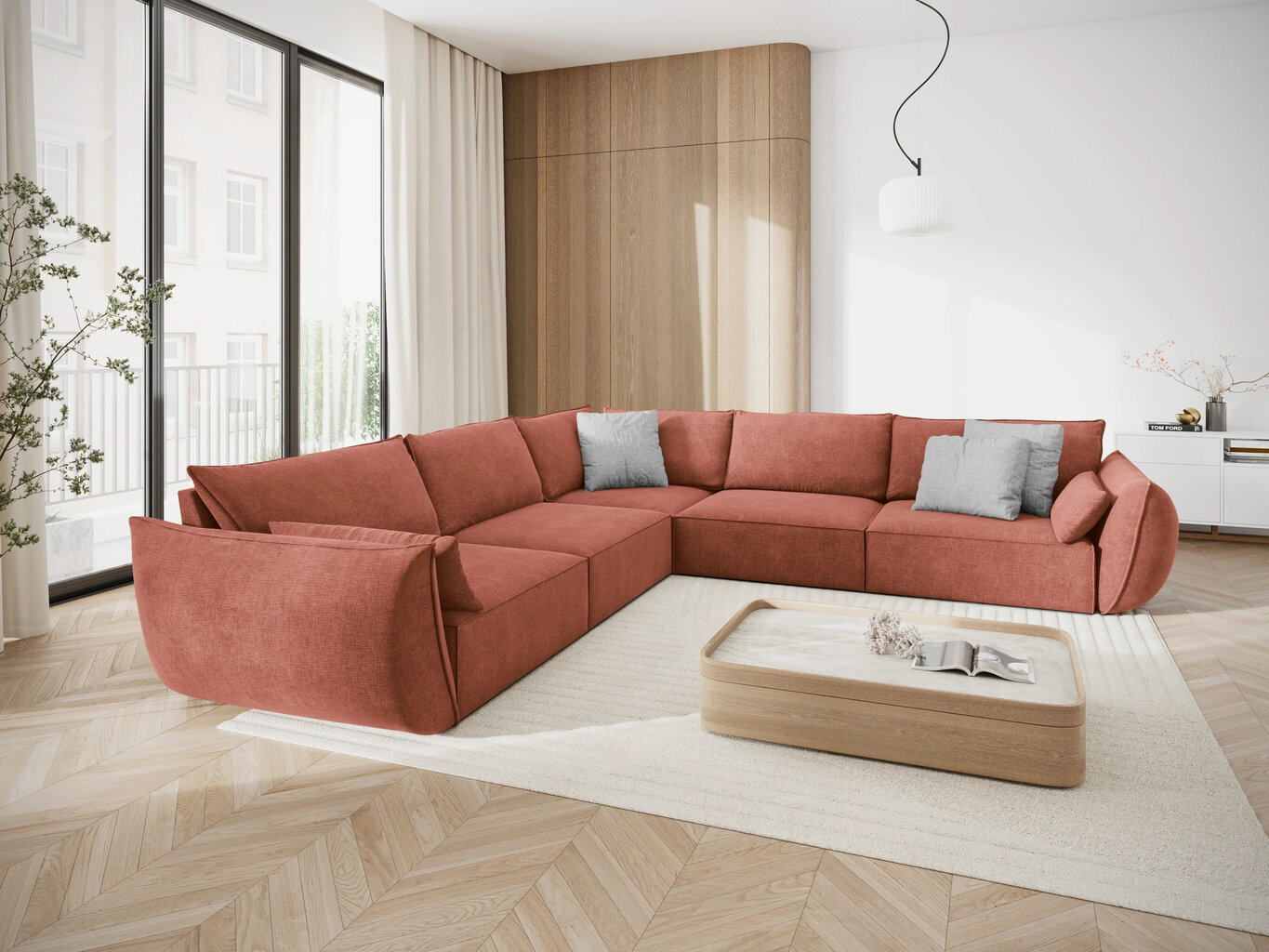 Simetrinė kampinė sofa Vanda, 7 sėdimos vietos, raudona kaina ir informacija | Minkšti kampai | pigu.lt