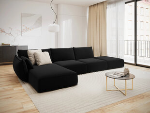 Левый угловой velvet диван Vanda, 5 мест, черный цвет цена и информация | Угловые диваны | pigu.lt