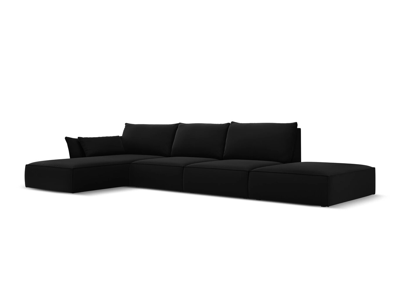 Kairinė kampinė velvet sofa Vanda, 5 sėdimos vietos, juoda kaina ir informacija | Minkšti kampai | pigu.lt