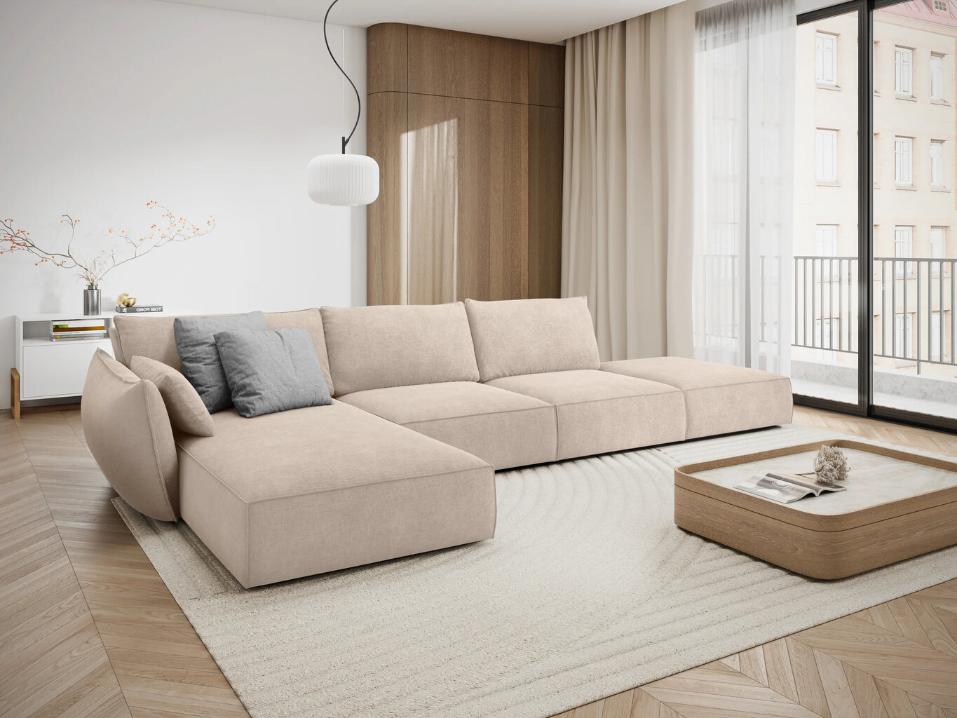Kairinė kampinė sofa Vanda, 5 sėdimos vietos, smėlio sp. цена и информация | Minkšti kampai | pigu.lt