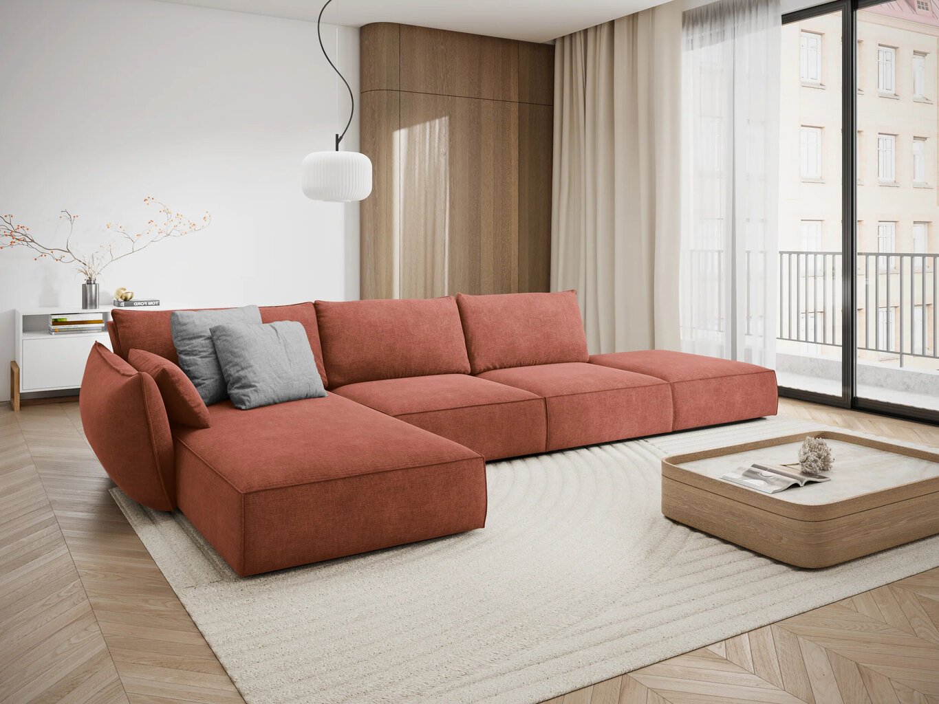Kairinė kampinė sofa Vanda, 5 sėdimos vietos, raudona цена и информация | Minkšti kampai | pigu.lt