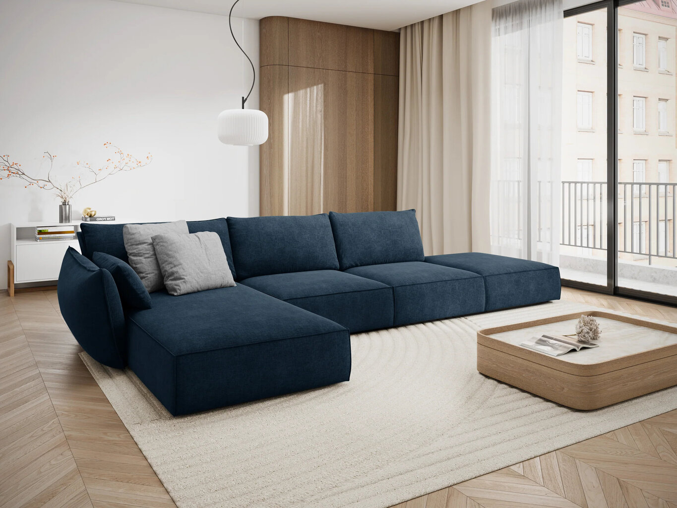 Kairinė kampinė sofa Vanda, 5 sėdimos vietos, mėlyna цена и информация | Minkšti kampai | pigu.lt