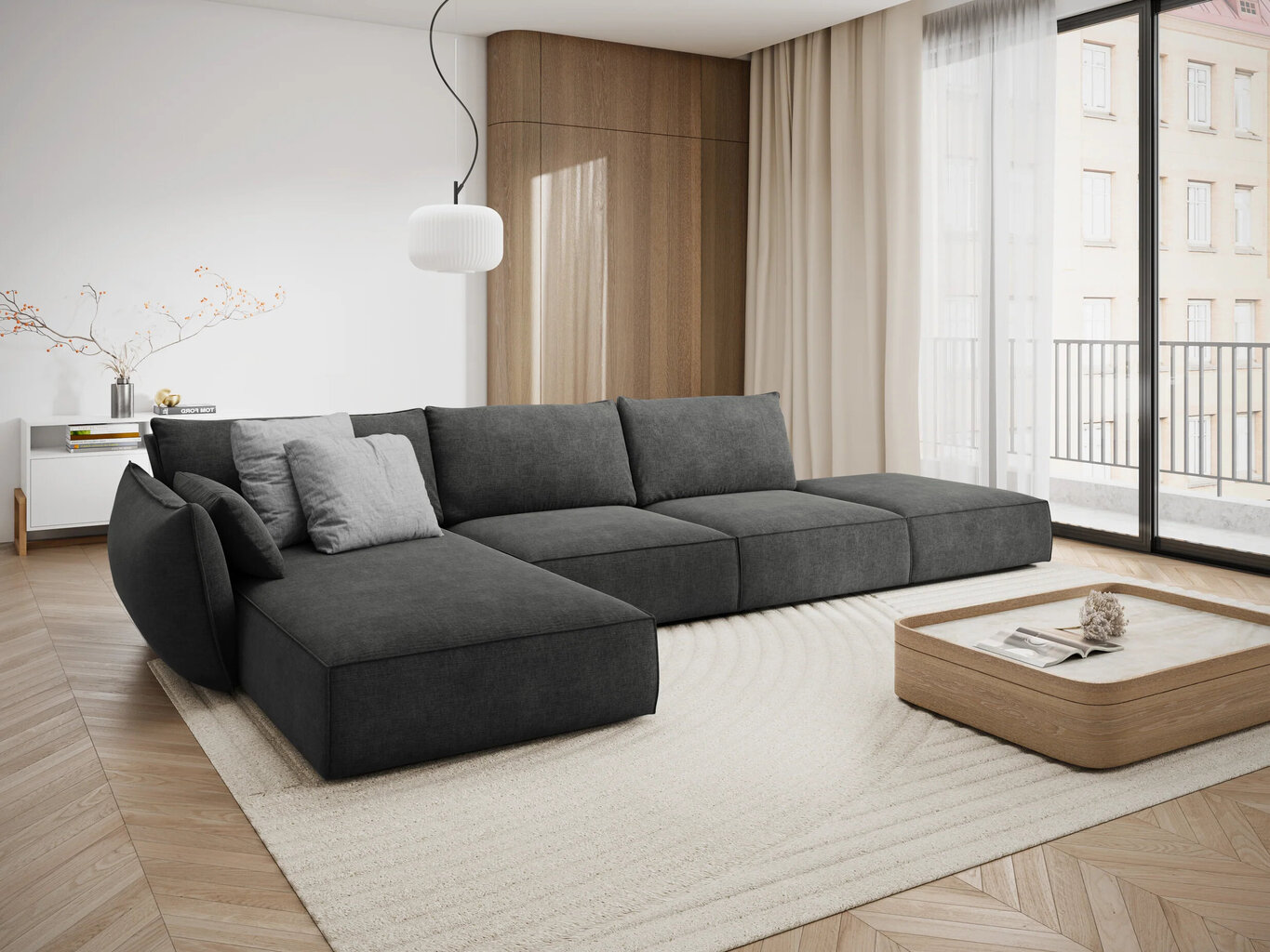 Kairinė kampinė sofa Vanda, 5 sėdimos vietos, pilka цена и информация | Minkšti kampai | pigu.lt