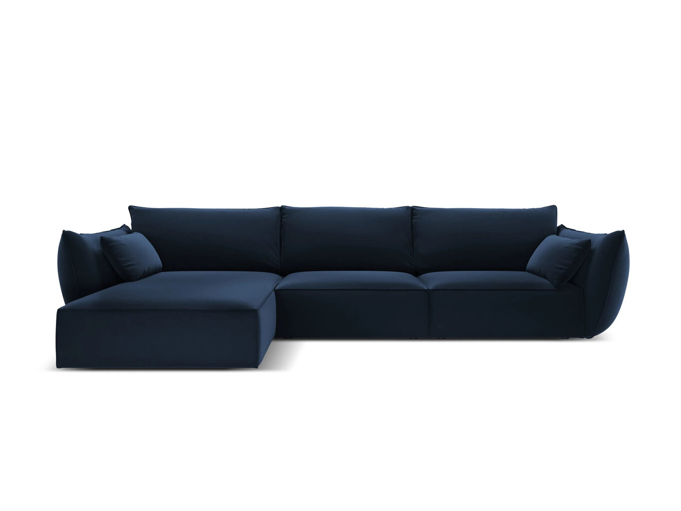 Kairinė kampinė velvet sofa Vanda, 4 sėdimos vietos, tamsiai mėlyna цена и информация | Minkšti kampai | pigu.lt