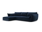 Kairinė kampinė velvet sofa Vanda, 4 sėdimos vietos, tamsiai mėlyna