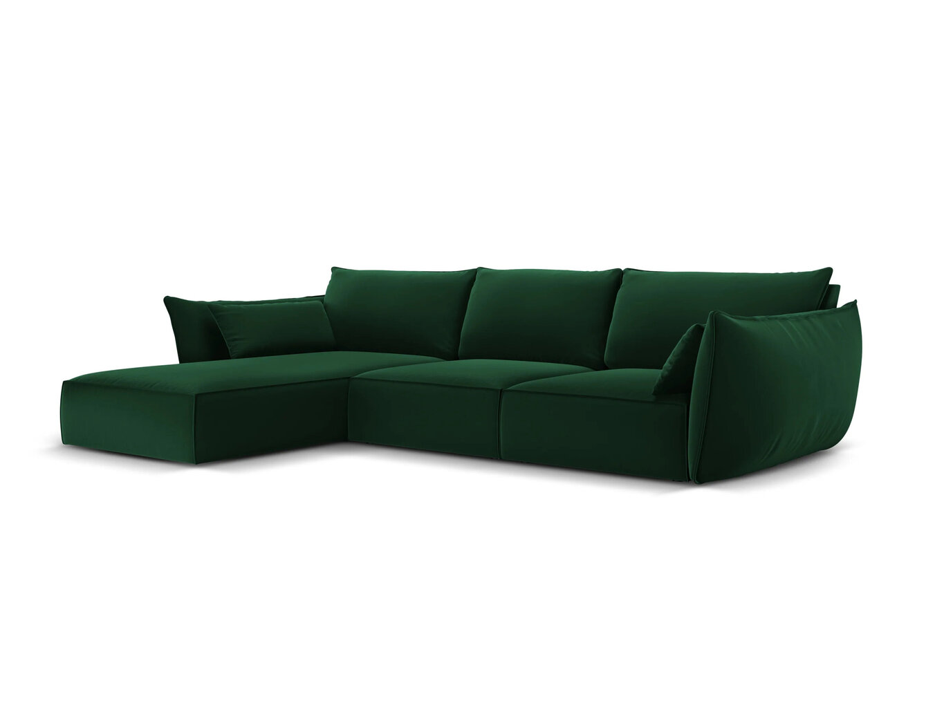 Kairinė kampinė velvet sofa Vanda, 4 sėdimos vietos, žalio butelio sp. kaina ir informacija | Minkšti kampai | pigu.lt