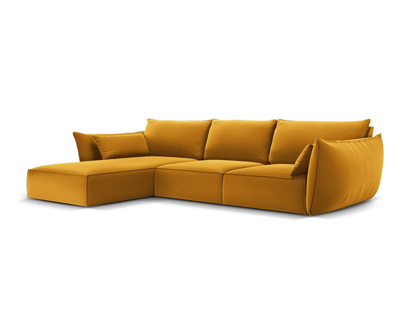 Kairinė kampinė velvet sofa Vanda, 4 sėdimos vietos, geltona kaina ir informacija | Minkšti kampai | pigu.lt