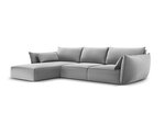 Kairinė kampinė velvet sofa Vanda, 4 sėdimos vietos, pilka