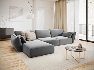 Kairinė kampinė velvet sofa Vanda, 4 sėdimos vietos, pilka kaina ir informacija | Minkšti kampai | pigu.lt